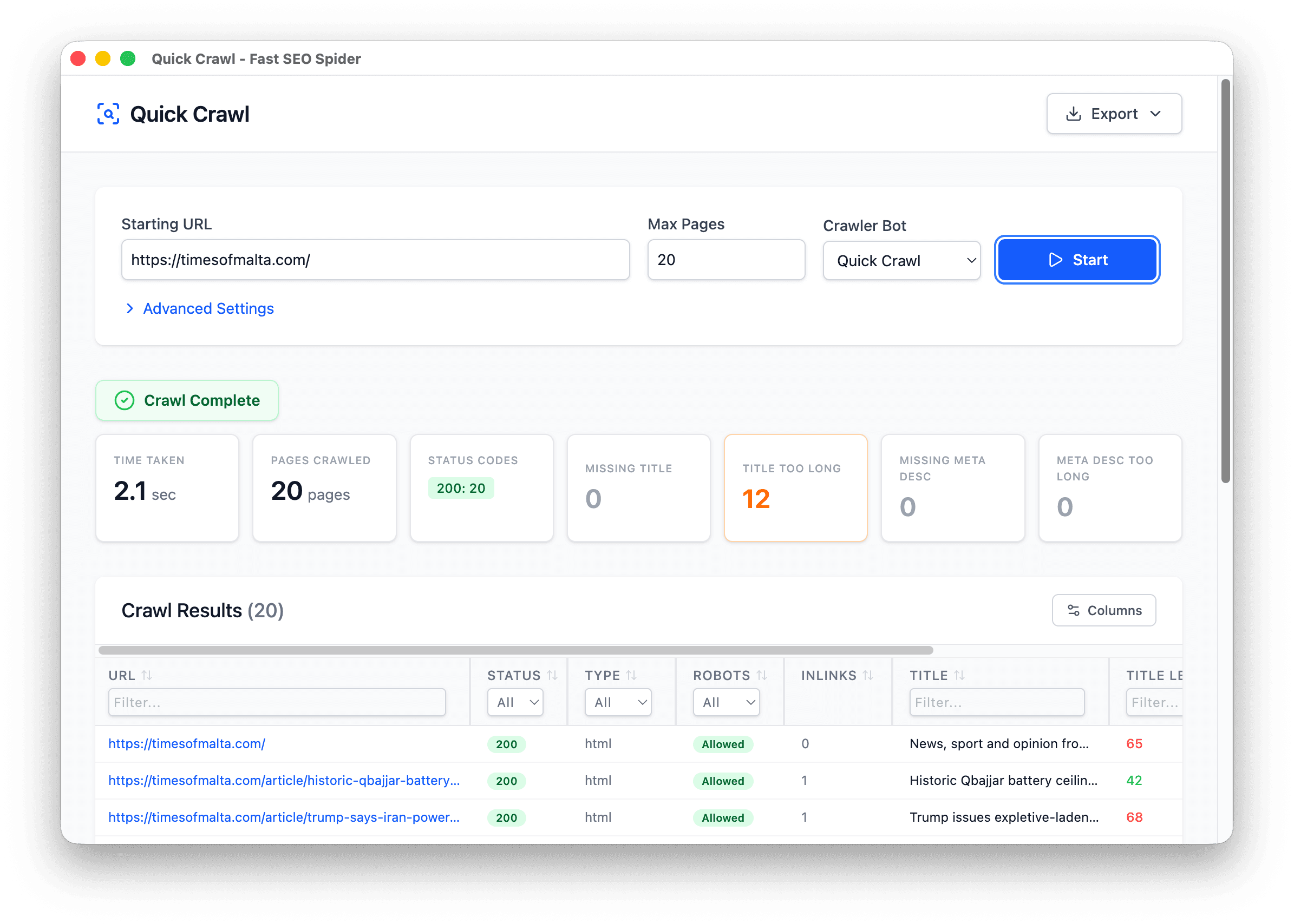 QuickCrawl - Fast SEO web crawler