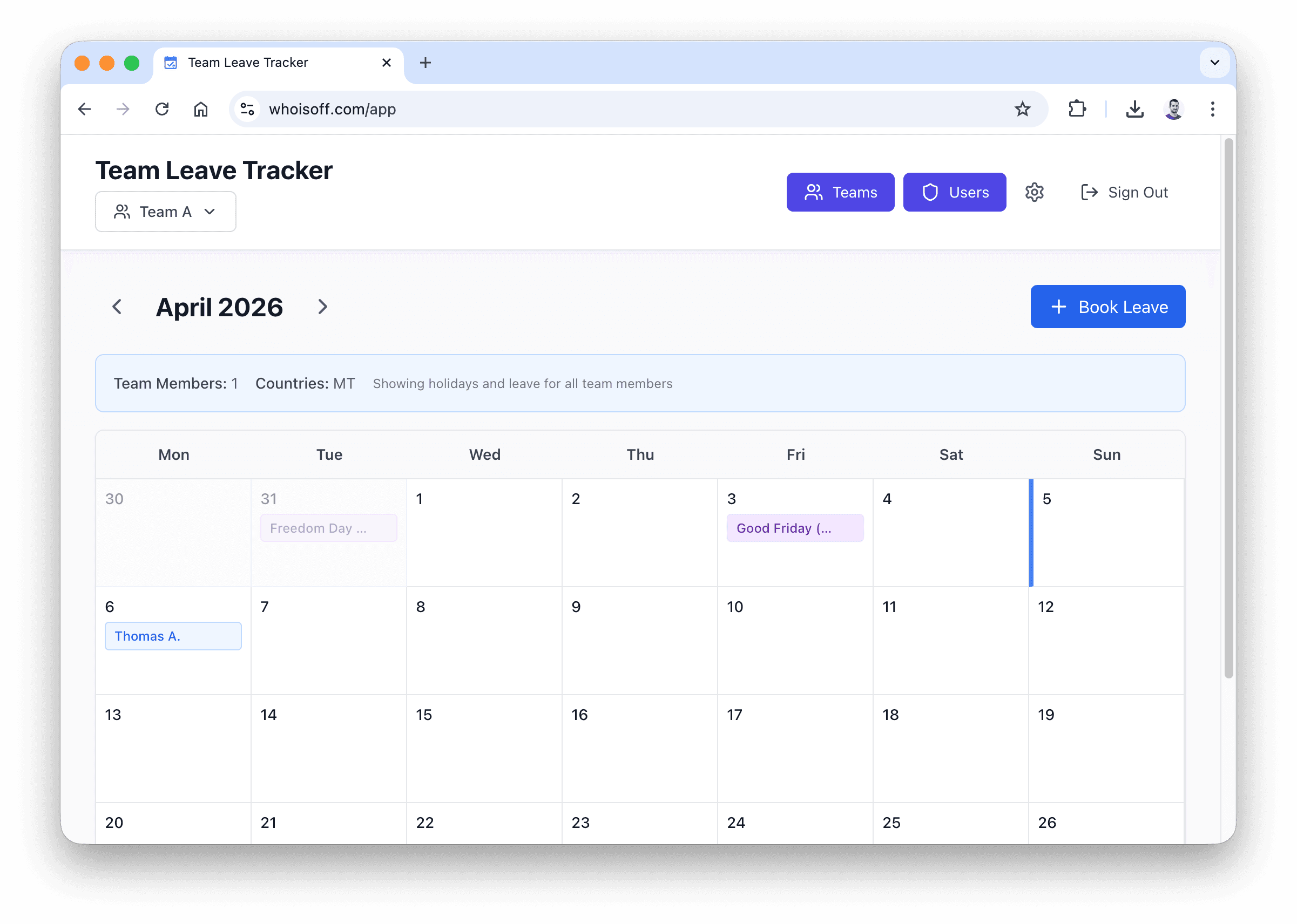 WhoIsOff.com - Team Leave Tracker